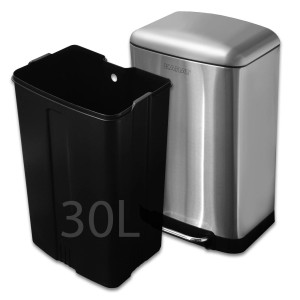 Karat Mülleimer Cubo, Edelstahl Treteimer mit 30L und herausnehmbarem Eimer.