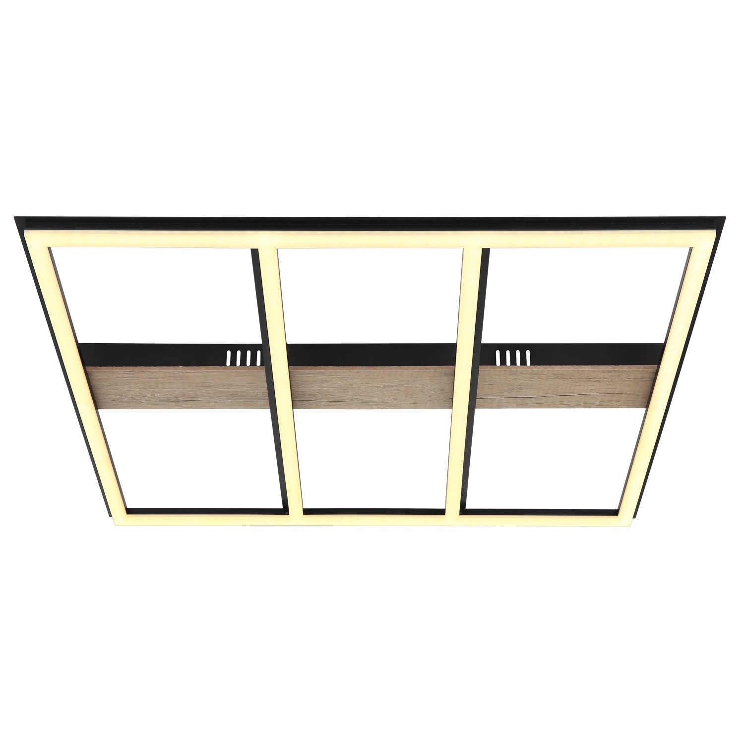 Globo LED-Deckenleuchte Froomy, 60x60 cm, schwarz, mit Holzoptik Elementen.