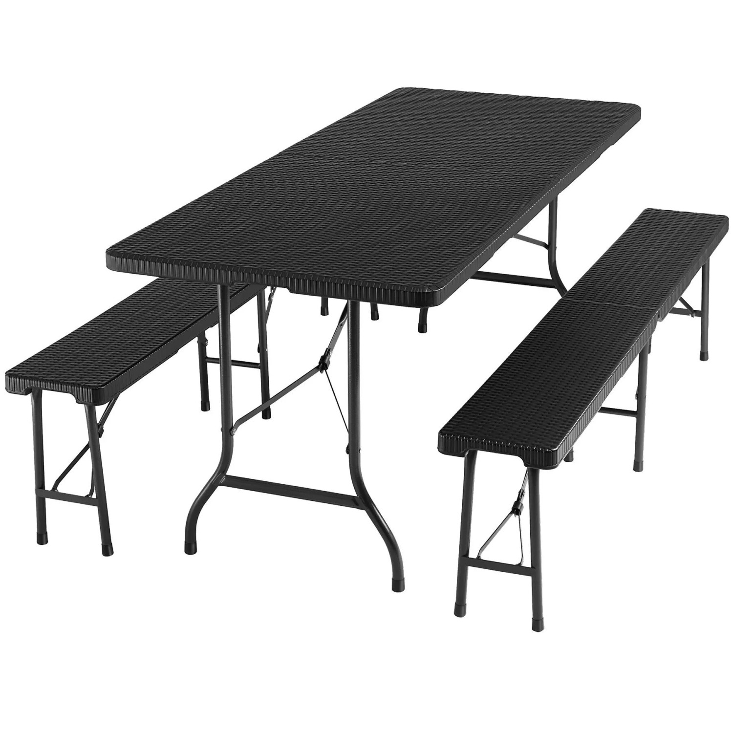 Tectake Campingtischgarnitur Vani Klappbar Kunststoff  180 x 74 x 72 cm Schwarz Rattanoptik