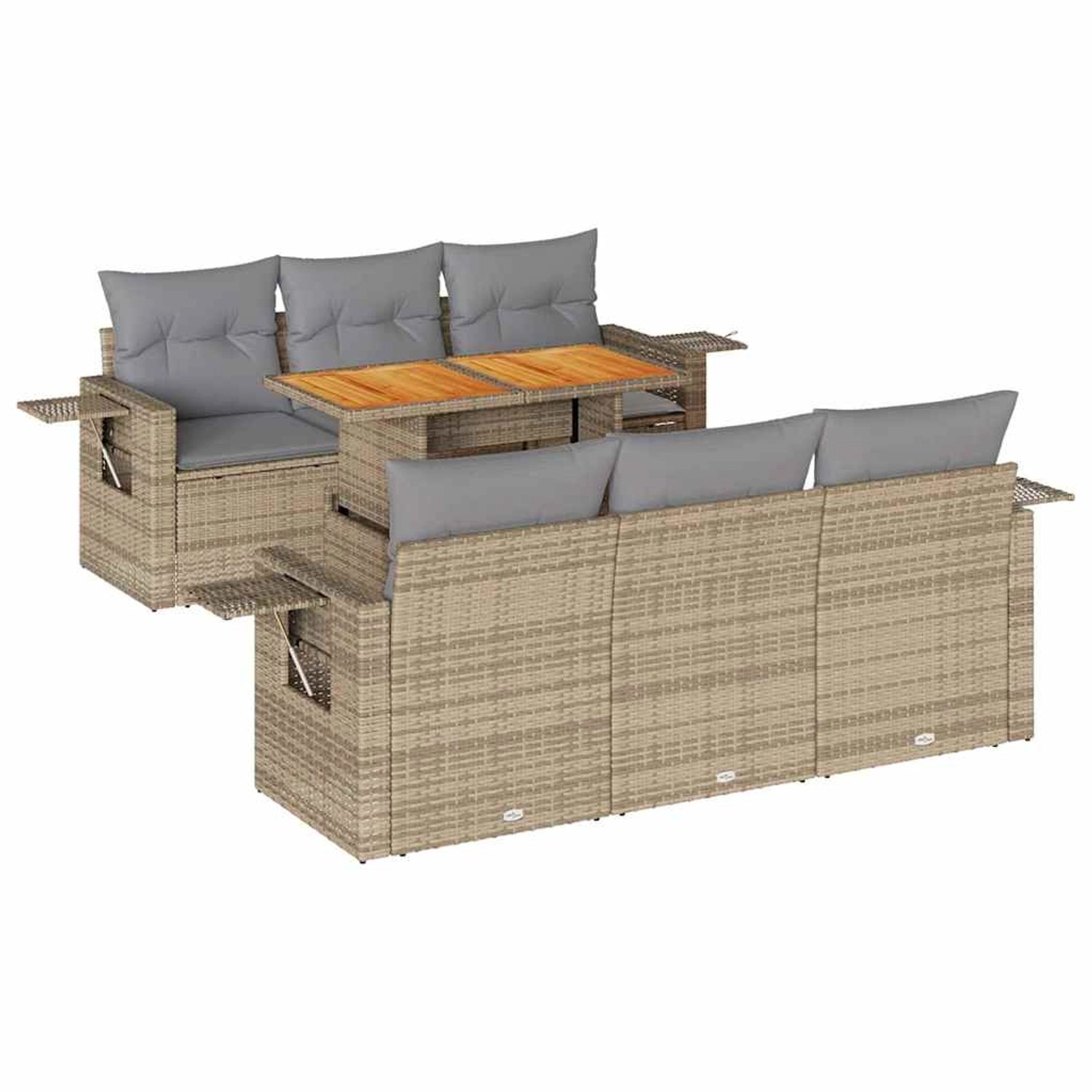 vidaXL 7-Tlg Garten-Sofagarnitur mit Kissen Beige Poly Rattan 3327111 günstig online kaufen