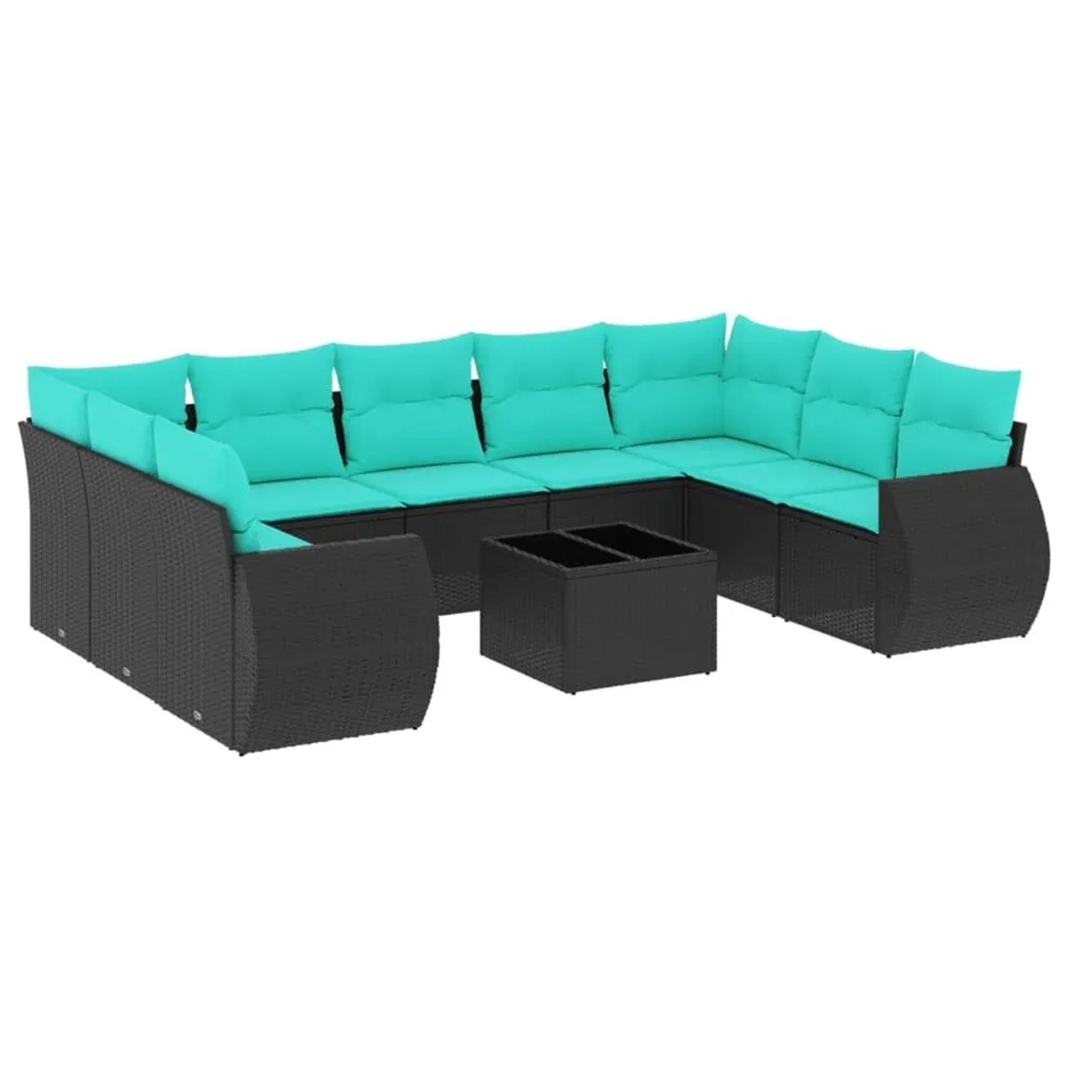 vidaXL 10-Tlg Gartensofa-Set mit Kissen Schwarzes Polyrattan 3221806