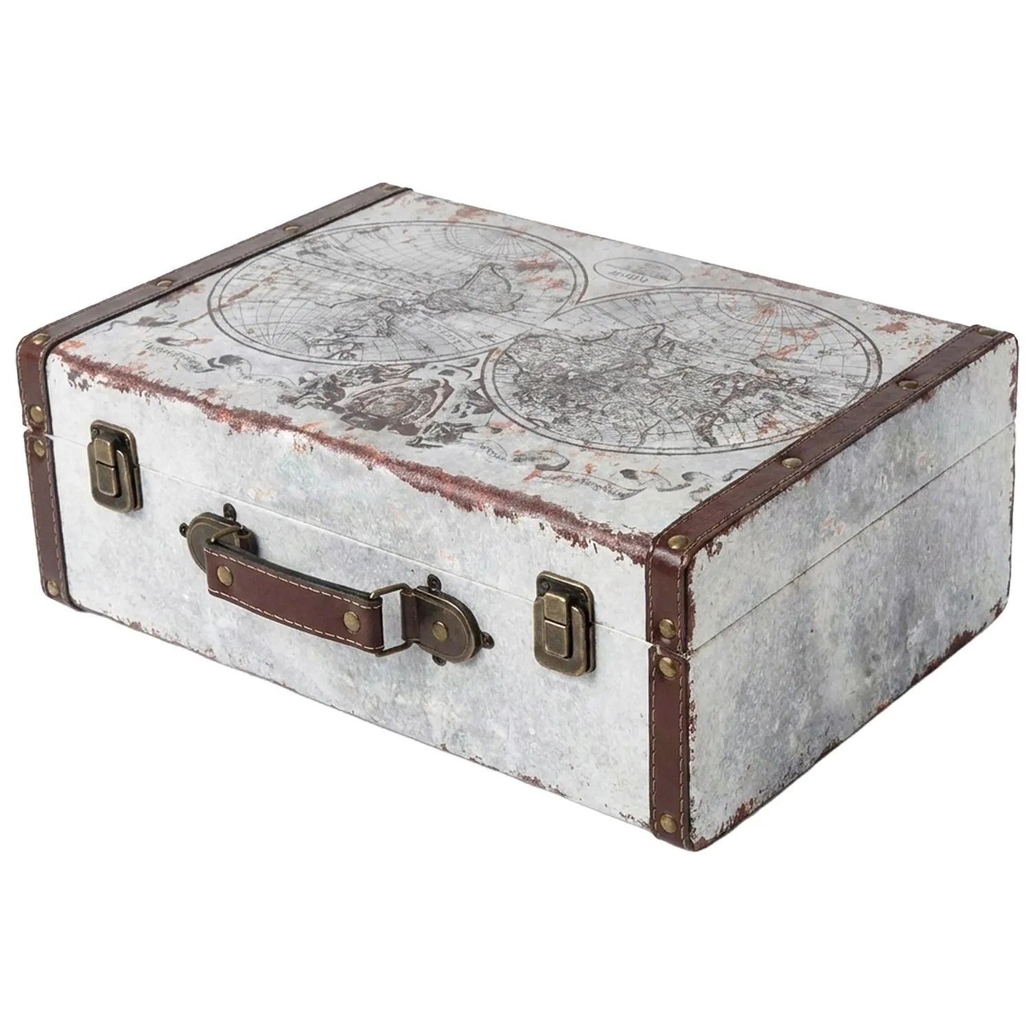 HMF VKO101 Vintage Koffer Truhe Holzkiste 38 x 26 x 13 cm Deko Weltkarte
