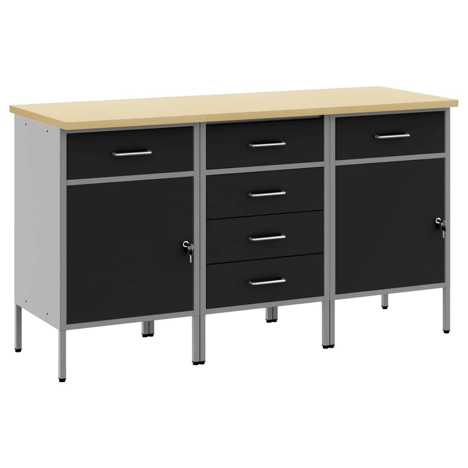 vidaXL Werkbank mit Schubladen 3-Tlg Schwarz und Grau 75 x 45 x 85 cm 3321370