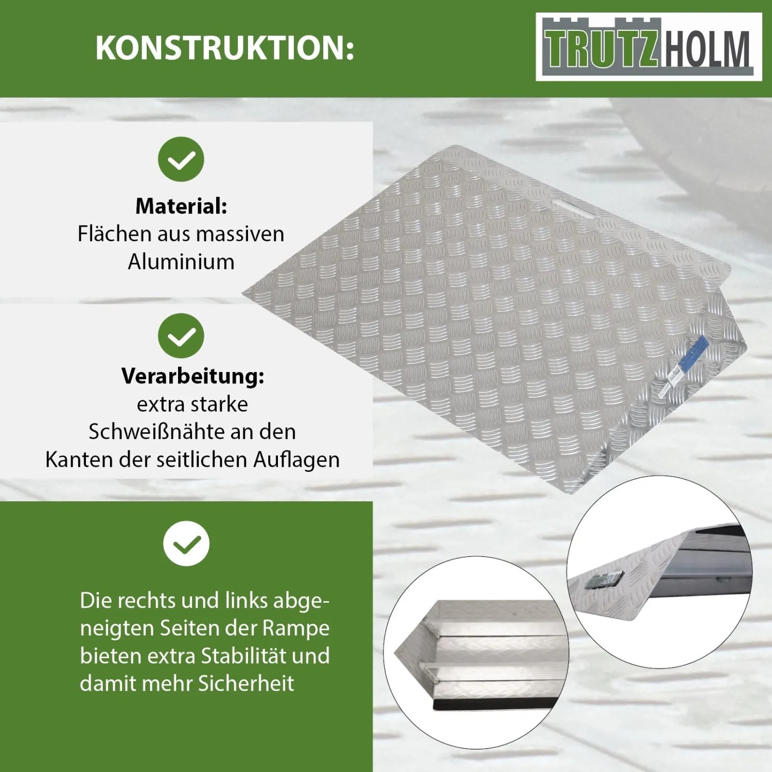 TRUTZHOLM Türschwellenrampe aus Aluminium, 10 cm hoch, Traglast 250 kg, Zubehör für Autoanhänger.