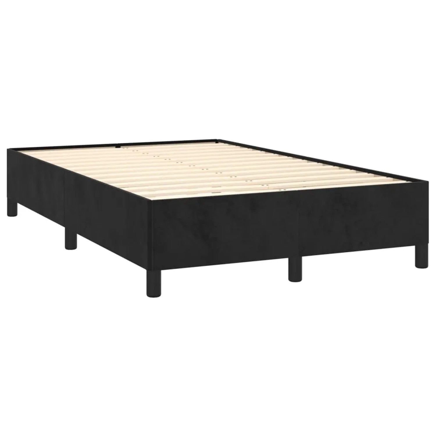 Schwarzes vidaXL Boxspringbett 120x190 cm mit Samtbezug und Lattenrost.