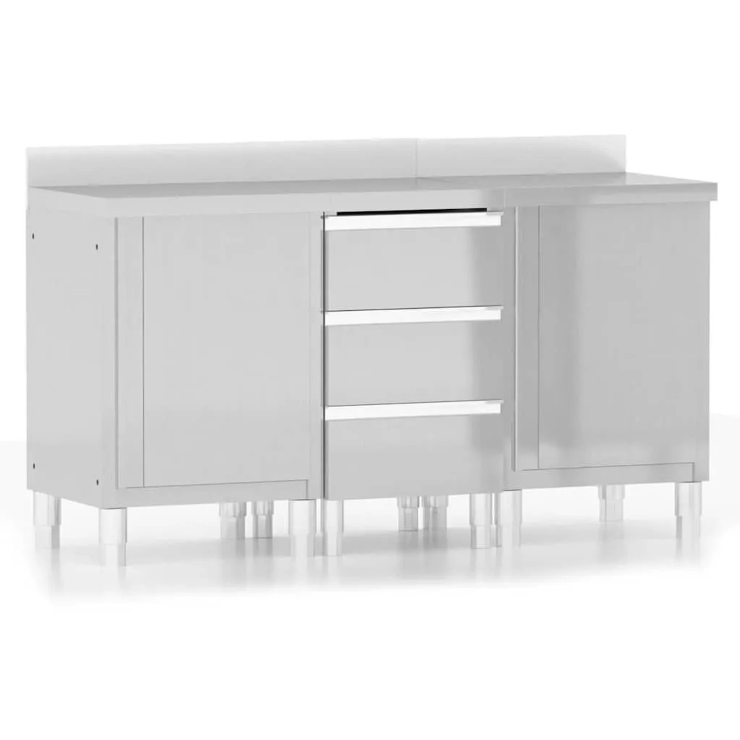DELUKE Edelstahl Arbeitsschrank Mit Aufkantung LUCI 2x Schrank Mit Staufach + 3er Schublade Gastro-Arbeitstisch Gastro-K...