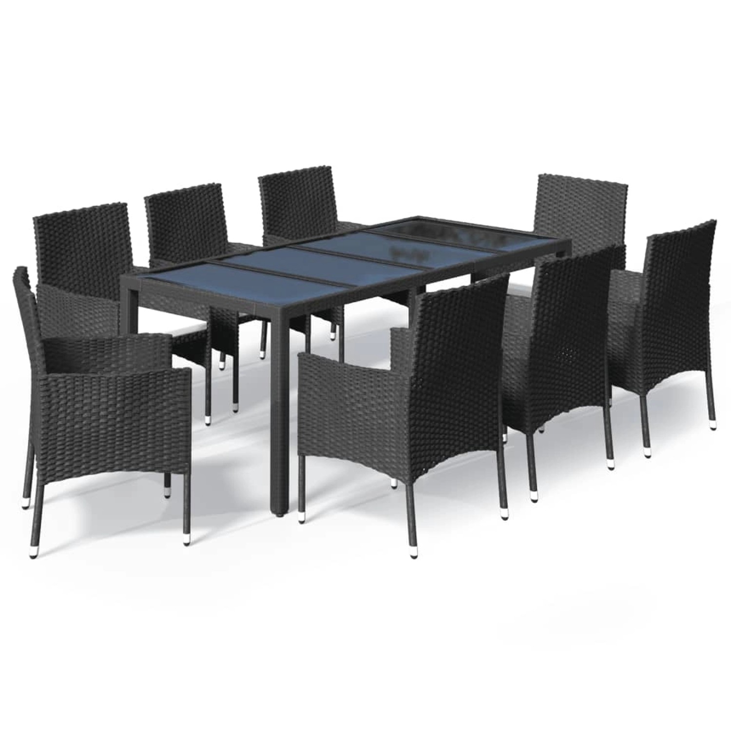vidaXL 9-Tlg Garten-Essgruppe mit Kissen Schwarz Poly Rattan 3187321