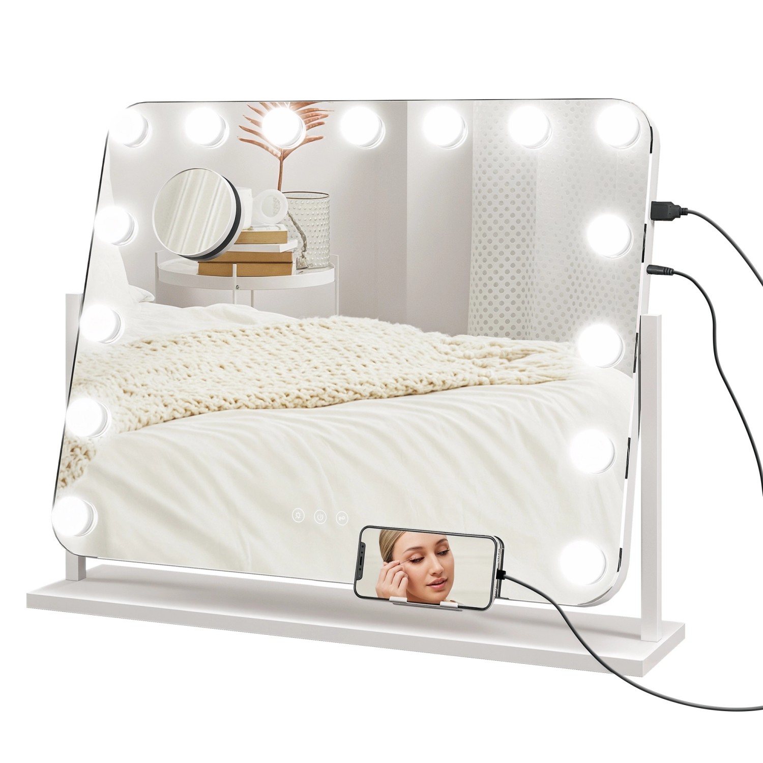 HOMCOM Hollywood Spiegel mit Beleuchtung 62x52 cm 360°Drehbar Schminkspiegel