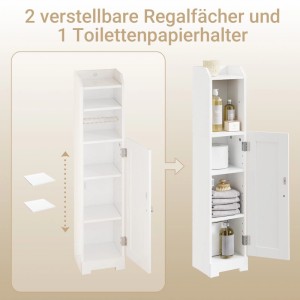 SoBuy Schmaler Badezimmerschrank mit Regal  Praktischer Toilettenschrank mit Stauraum 20x95x18cm Weiß FRG177-II-W