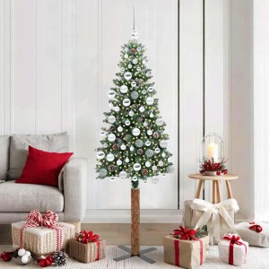 Schlanker, grüner Weihnachtsbaum mit 300 LEDs und weißen Kugeln, 180 cm hoch.