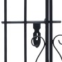 Detailansicht: Schwarzes Deko Gartentor aus Schmiedeeisen mit Verschluss.