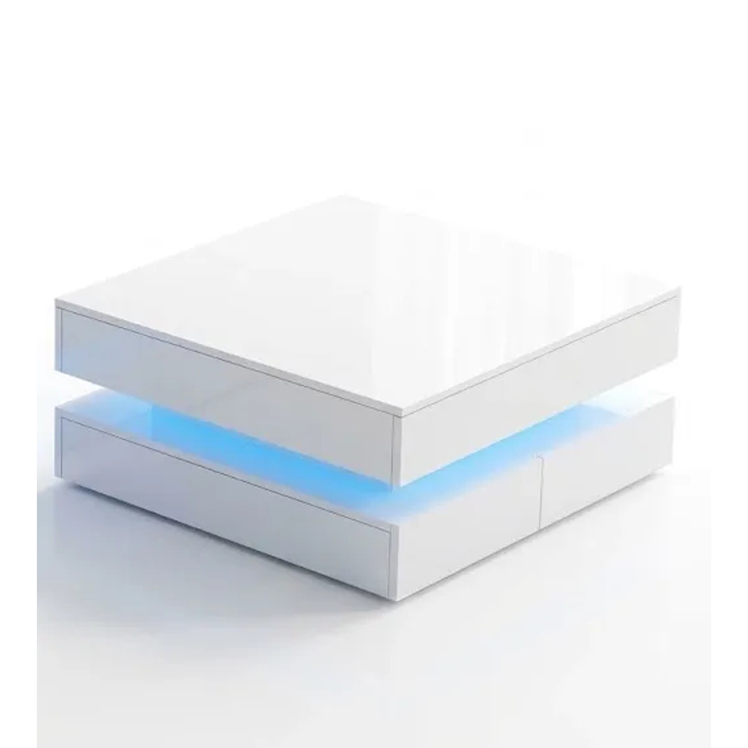 Merax Couchtisch Hochglanz mit LED 3 Schubladen Glasplatte Weiß