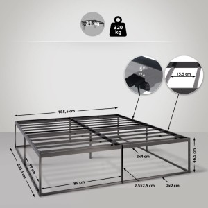 DELUKE Metallbett SUKAR Metall Schwarz 185,5x205,5x46,5cm Bett 180x200 Bettrahmen Metall Doppelbett