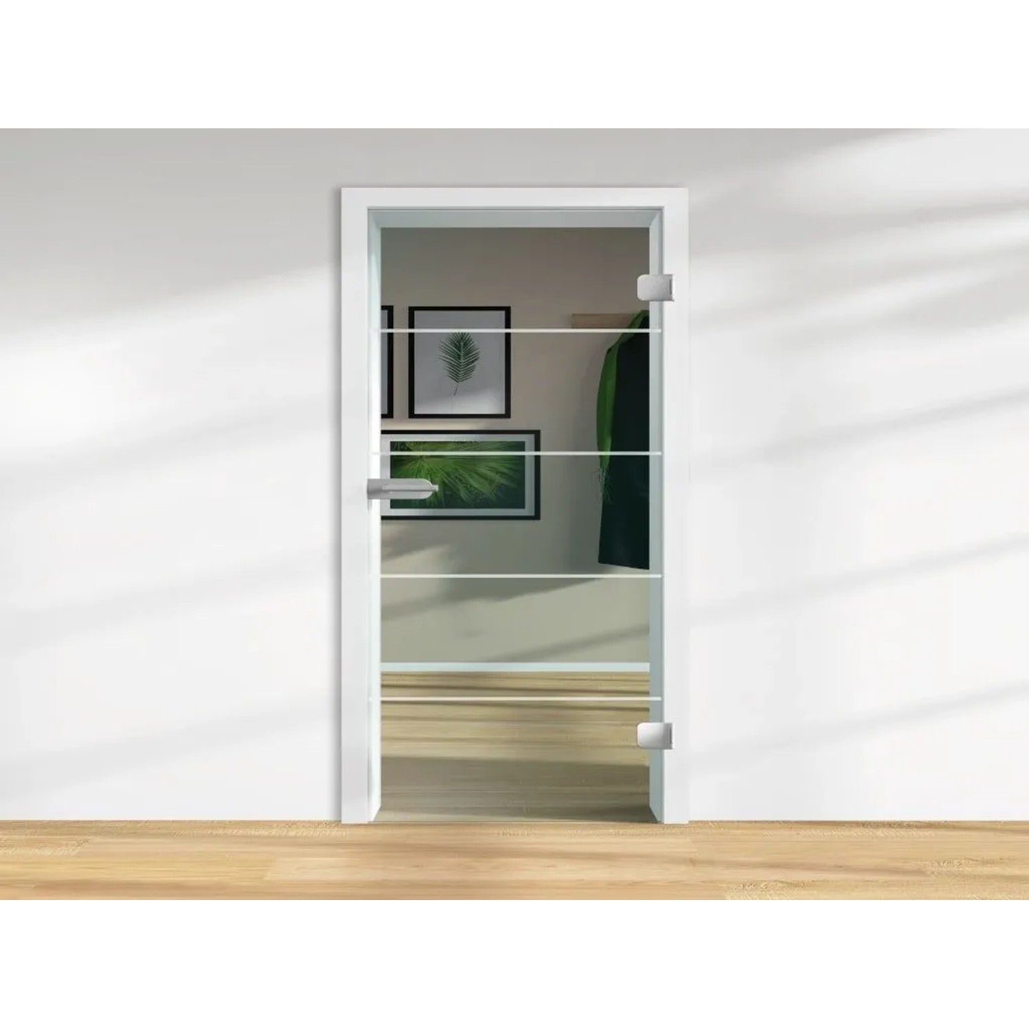 Flexo Ganzglastür ESG 8mm SD Klar mit 4 Matten Streifen 2097 x 834 mm Wandstärke 8 mm DIN Rechts