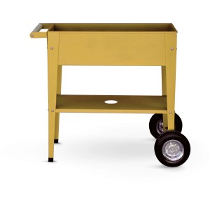 Herstera Garden Metall-Hochbeet in Senfgelb (80x75x35cm) mit Ablage und Rädern.