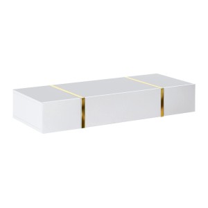 Weiße, hängende Konsole Marzialo mit goldfarbenen Art Déco Akzenten, 120 cm breit.