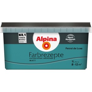 Eimer Alpina Farbrezepte Petrol de Luxe, matte, hochdeckende Innenfarbe, 1 Liter.