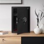 Offener, schwarzer ECD Germany Safe Tresor (43L) mit digitaler Tastatur und Schlüssel auf einem Tisch.