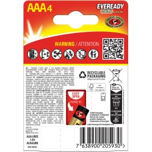 Eveready Gold Alkaline AAA Batterien, 4er-Packung. Micro-Batterien für Geräte wie Fernbedienungen und Spielzeug.
