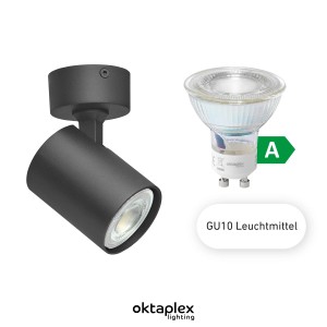 Oktaplex Bora Spotleuchte, 1-flammig, schwarz, mit GU10 LED Leuchtmittel. Schwenkbarer Deckenstrahler für Lampen & Leuchten.