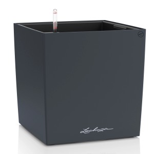 Lechuza CUBE Color 40 Pflanzkübel in Slate Grey, quadratisch mit Wasserstandsanzeiger.