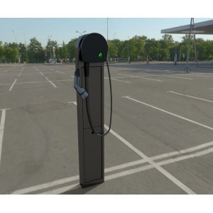 Alphatec Wallbox Mini 11kW mit Kabel und RFID auf Parkplatz. Ladestation für Elektroautos.