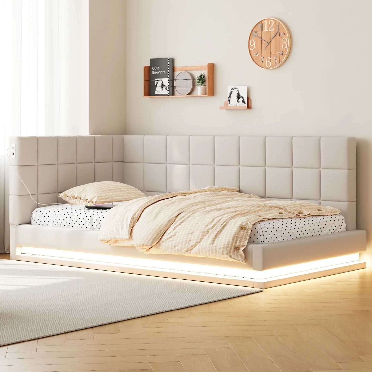 Merax Schlafsofa 90x200cm LED USB Leinen Beige