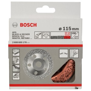 Bosch Carbide Schleifkopf, 115mm, grob. Zubehör für Winkelschleifer zum Schleifen von Holz, Kunststoff und Gummi.