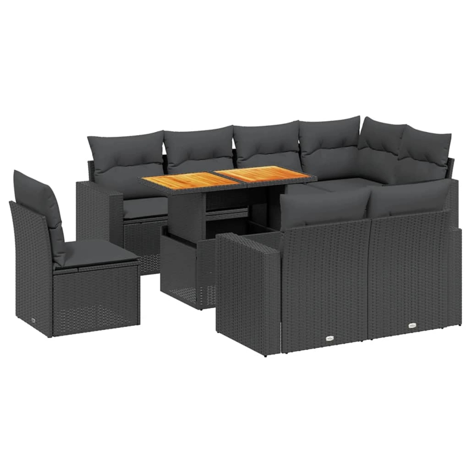 vidaXL 9-Tlg Garten-Sofagarnitur mit Kissen Schwarz Poly Rattan 3271405 günstig online kaufen