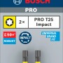 Zwei Bosch T25 Impact Control Schrauberbits in Verpackung. Robustes 2-teiliges Bitset für Schlagschrauber.