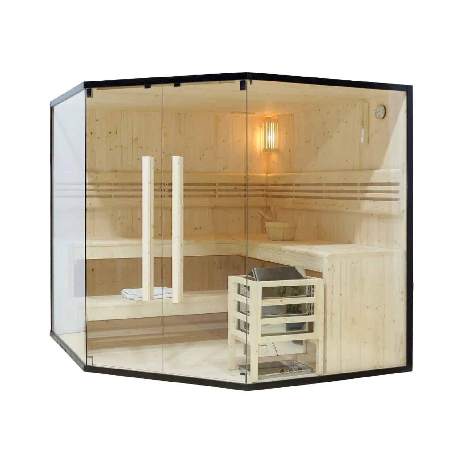 Home Deluxe Sauna SHADOW BIG XL für 6 Personen, Fichtenholz, Glasfront, mit Zubehör.