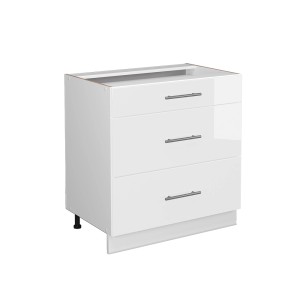 Küchenunterschrank Fame-Line, weiß hochglanz, 80 cm breit, mit 3 Schubladen.