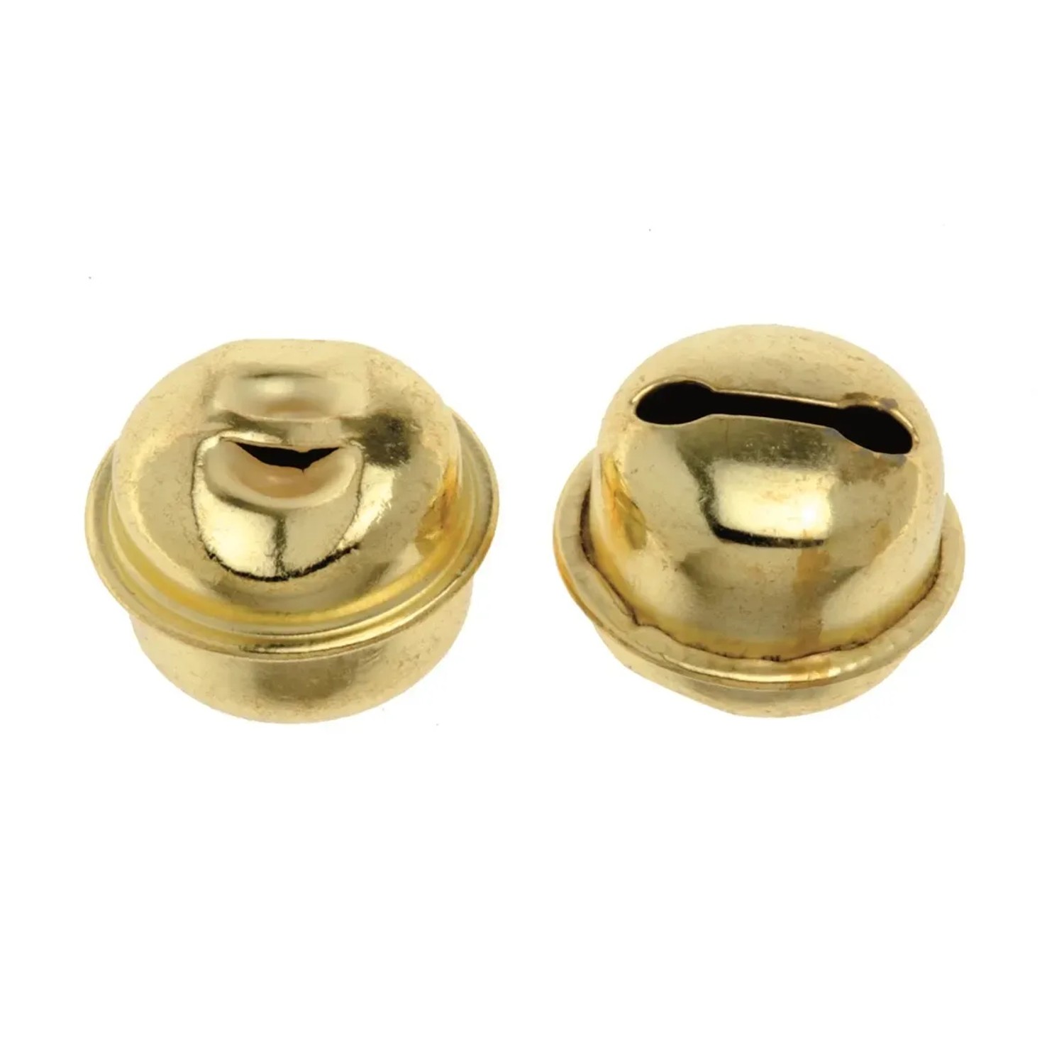 Zwei goldfarbene Rollenglöckchen (9 mm) für Schmuckbasteln.
