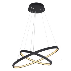 Moderne, schwarze LED-Hängeleuchte Ralph, Ø 51 cm. Pendelleuchte mit zwei ineinander verschlungenen Ringen.