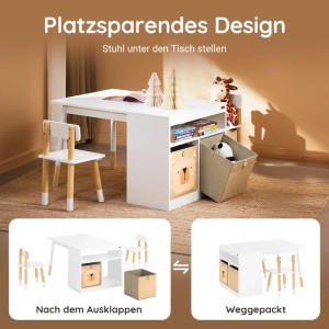 SoBuy Kindertisch mit 2 Stühlen Kindersitzgruppe mit Stauraum Weiß KMB113-W