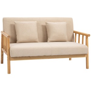 HOMCOM 2-Sitzer Sofa mit Holzrahmen und Leinenoptik, inklusive Lendenkissen.
