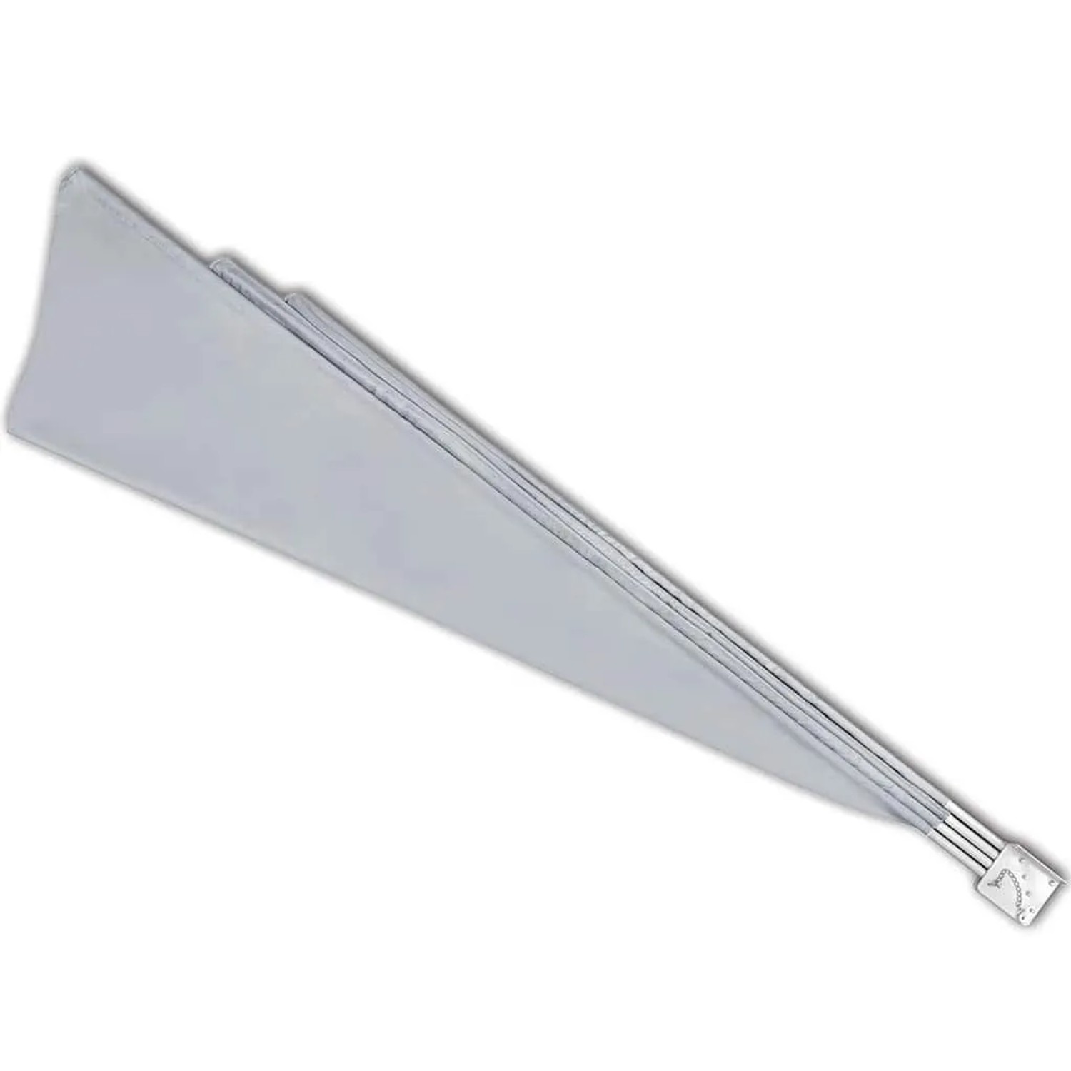 Grauer faltbarer vidaXL Balkonfächer, zusammengeklappt. Kompakter Sicht- und Sonnenschutz aus Polyester mit Stahlrahmen.