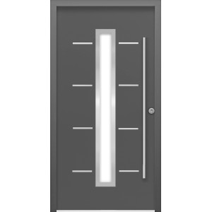 Anthrazitfarbene Sicherheits-Haustür ThermoSpace Milano Prime RC2 mit Edelstahlgriff und Glaseinsatz.