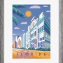 Klassischer, silberner Kunststoffbilderrahmen 21x29,7 cm mit Passepartout und Florida Art Deco Motiv.