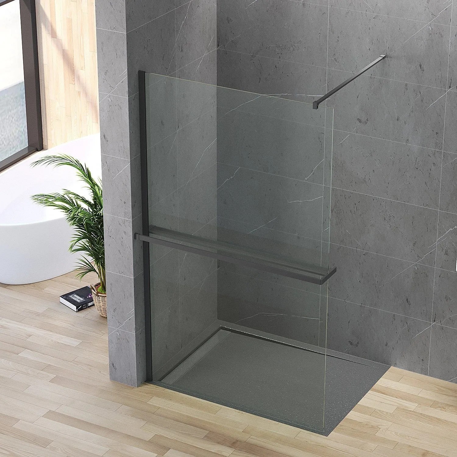 Aquabatos Walk In Duschkabine Glas Duschwand Duschabtrennung Dusche Abtrennwand mit Ablage 8mm Glaswand Nano Beschichtun...