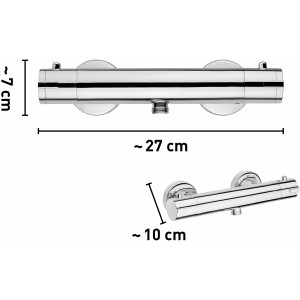baliv Thermostat-Duscharmatur DU-2010 Chrom, Aufsicht und Seitenansicht mit Maßangaben.
