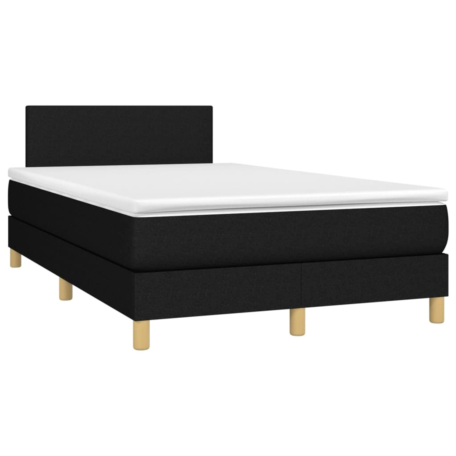 Schwarzes Boxspringbett 120x200 cm mit Matratze und Kopfteil.