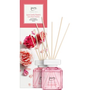 ipuro Raumduft Essantials Lovely Flowers 200ml mit Duftstäbchen und blumigem Design.