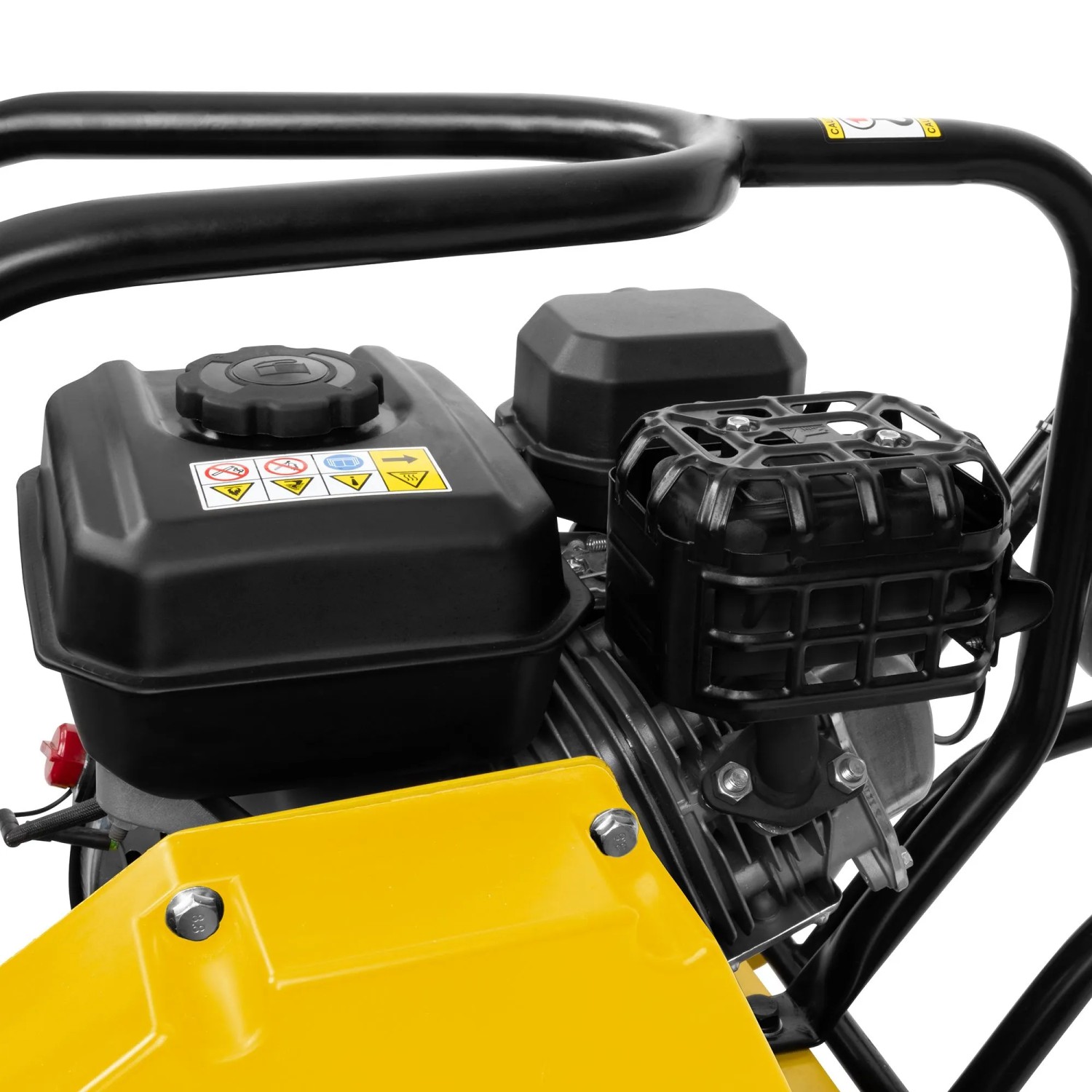 Detailaufnahme der Güde Rüttelplatte GRP 80E, Baumaschine für Verdichtungsarbeiten.