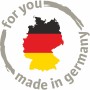 Deutschlandkarte in den Nationalfarben, umrandet mit "for you - made in germany".