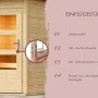 Karibu Türpaket für Außensauna, naturbelassen, mit drei Lichtausschnitten und Zylinderschloss.