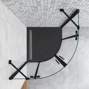 Duschparadies Duschwanne Duschtasse 80x80x3cm für Duschkabine Duschwand SteinEffekt Viertelkreis Runddusche Schwarz mit Ablaufabdeckung Ablaufgarnitur