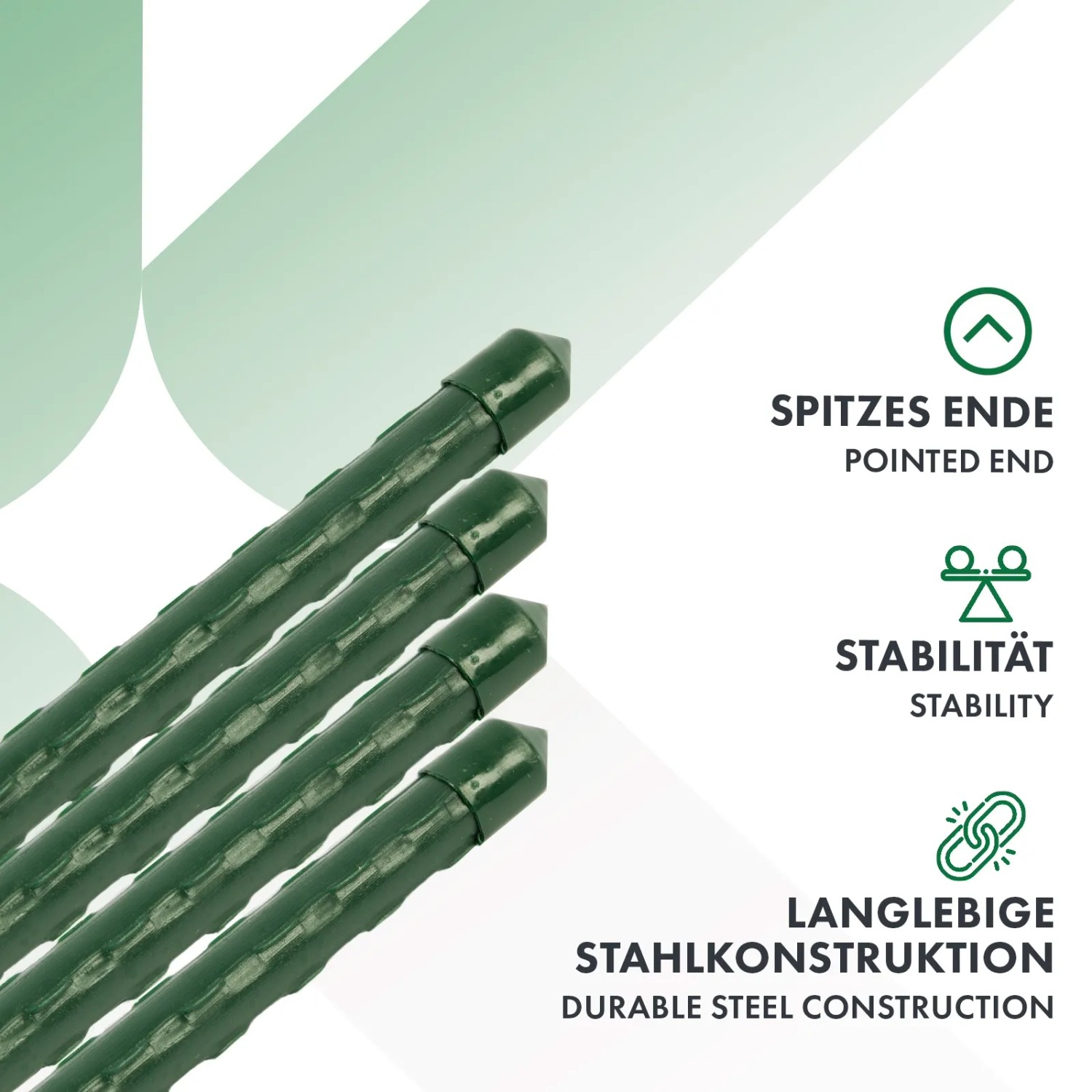10er-Set grüne KARAT Pflanzenstäbe (150cm) als Rankhilfe und Tomatenstäbe.