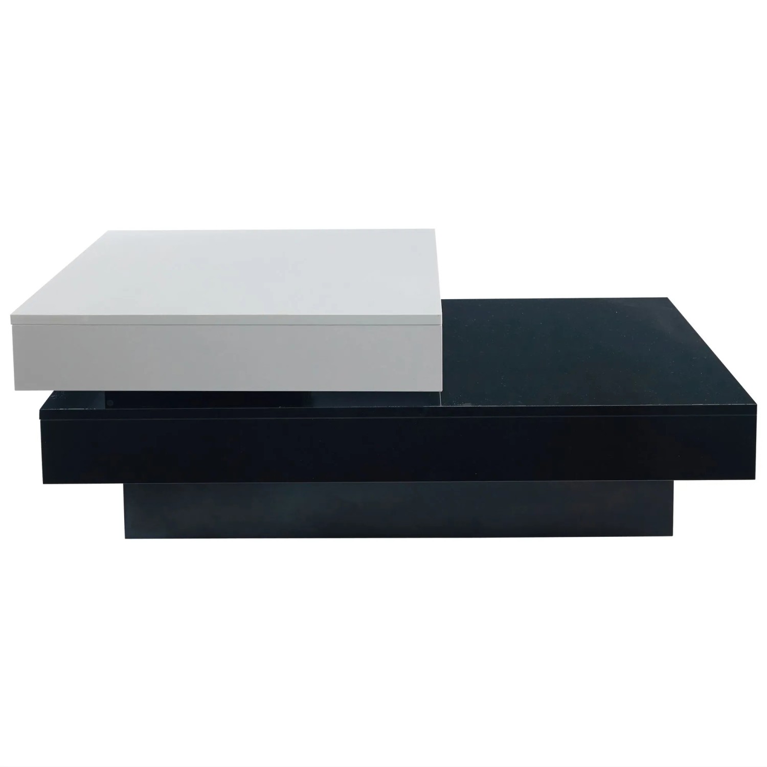 okwish Couchtisch mit Drehbar Doppelschicht Spanplatte Hochglanz 103x60x35.5cm Schwarz Weiß