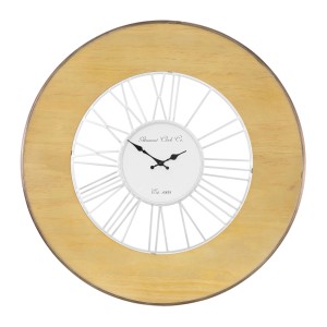 Große, runde Womo-Design Wanduhr Alfheim (Ø 85cm) in Weiß-Natur aus Holz und Metall.